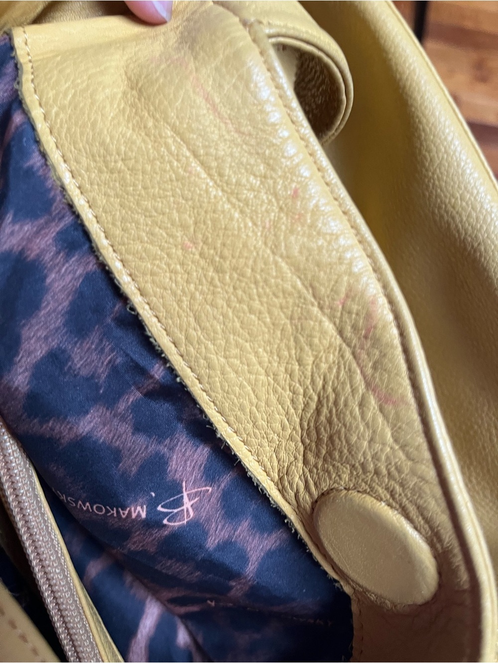 b. makowsky Yellow Leather Satchel with Silver Turnlock - Picture 8 of 9